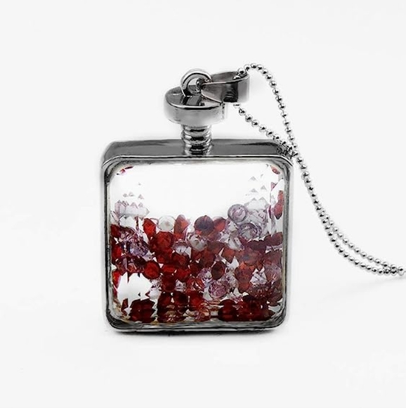 Diamond Filled Glass Perfume Bottle Pendant Necklace Silver - Picture 2 of 9